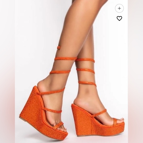 NIB AZALEA WANG COSMO ORANGE PLATFORM WEDGE SANDAL. Size  7.5M. - Picture 1 of 11